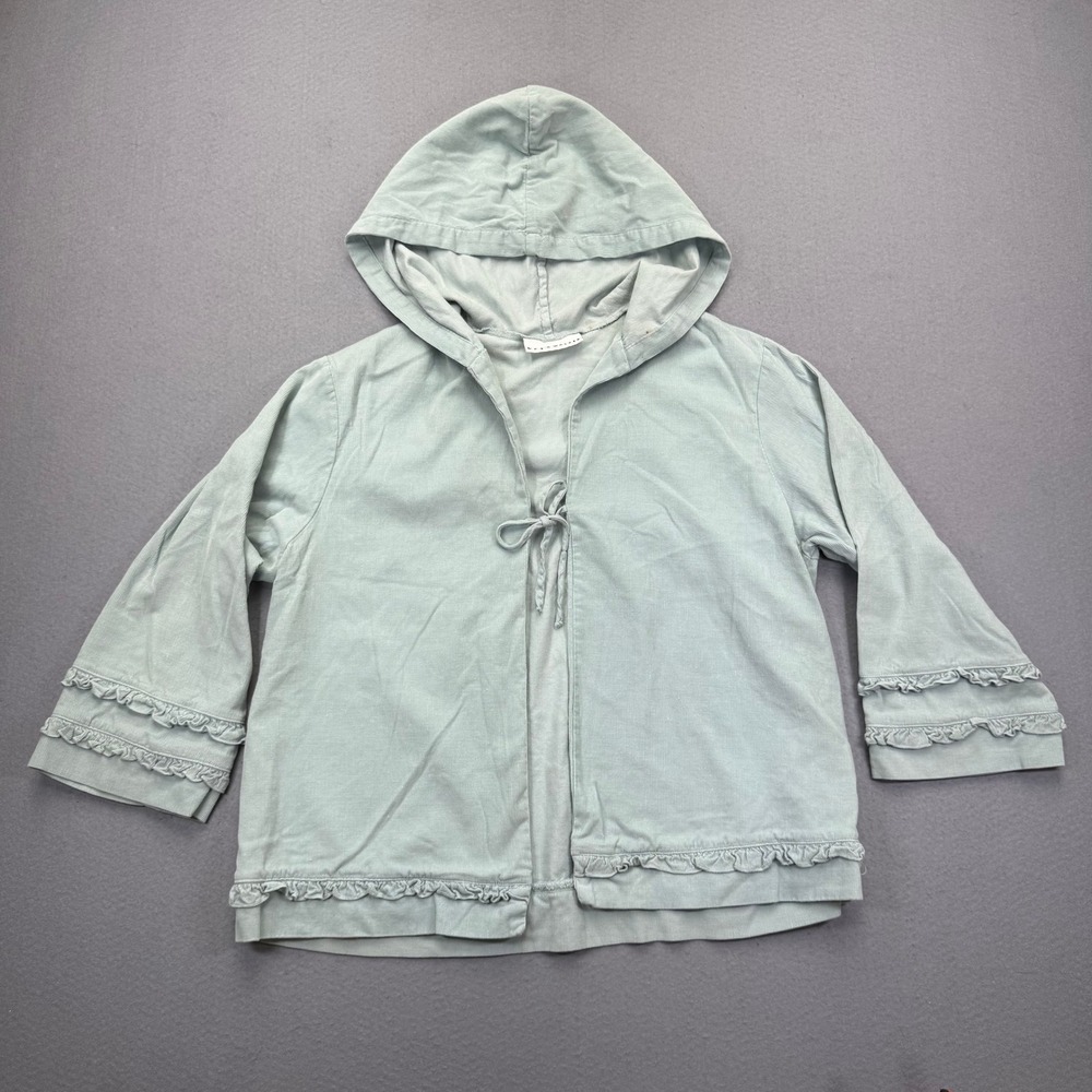 Bryn Walker Womens Light Blue Corduroy Hooded Ruffle Tie Front Cardigan Jacket S